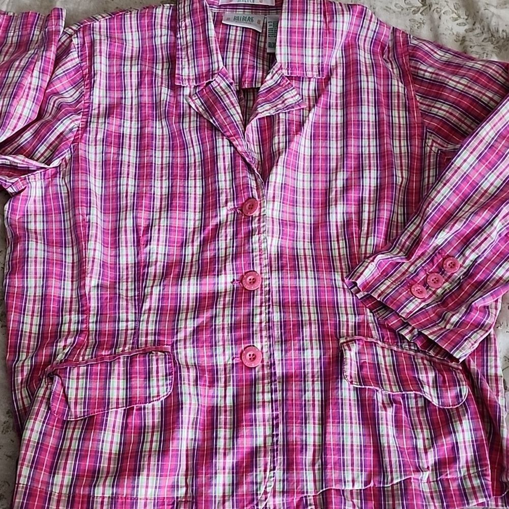 Preppy Fuschia & Green Plaid Bill Blass Shacket Size XL